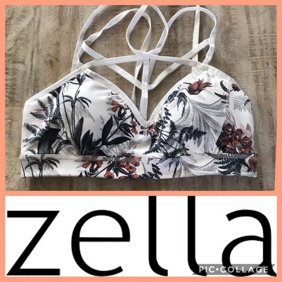 Zella Other - Zella Floral Print Cage Style Sports Bra {White} M